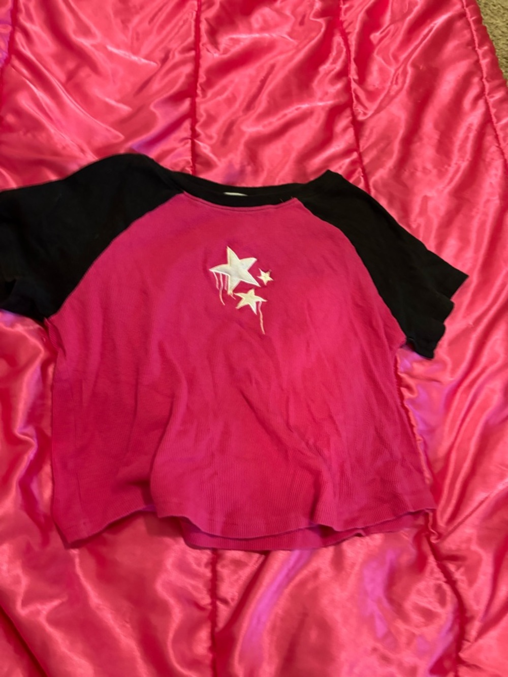 Pink and Black Star Graphic Raglan Top